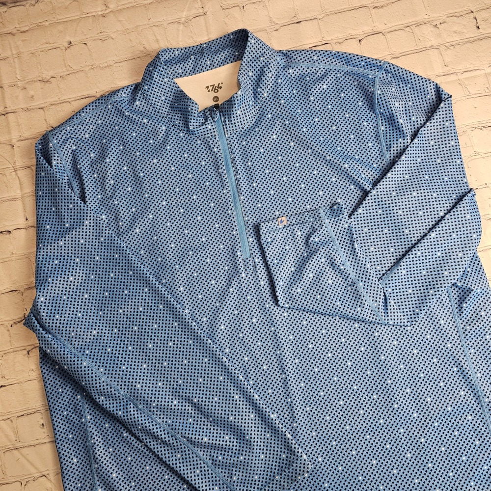 1764 Mens 3XL Long Sleeve Golf Polo Shirt Blue Pattern 1/2 Zip Mock Neck